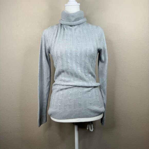 Izod Women's Cable Knit Turtleneck Pullover Sweater‎ Long Sleeve Gray Size S - Picture 1 of 9